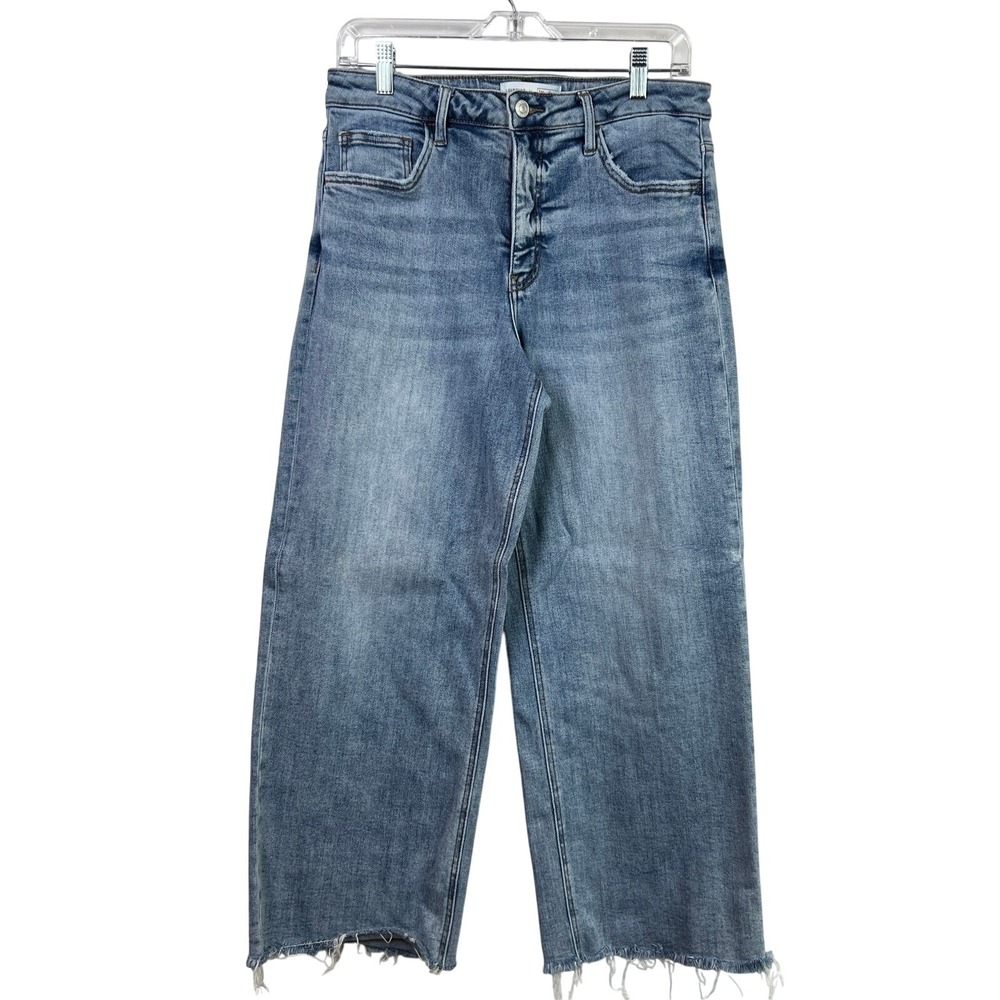 Lovervet + MoCo Wide Leg Cropped Jeans Women Size 31 13 Blue Raw Hem Distressed